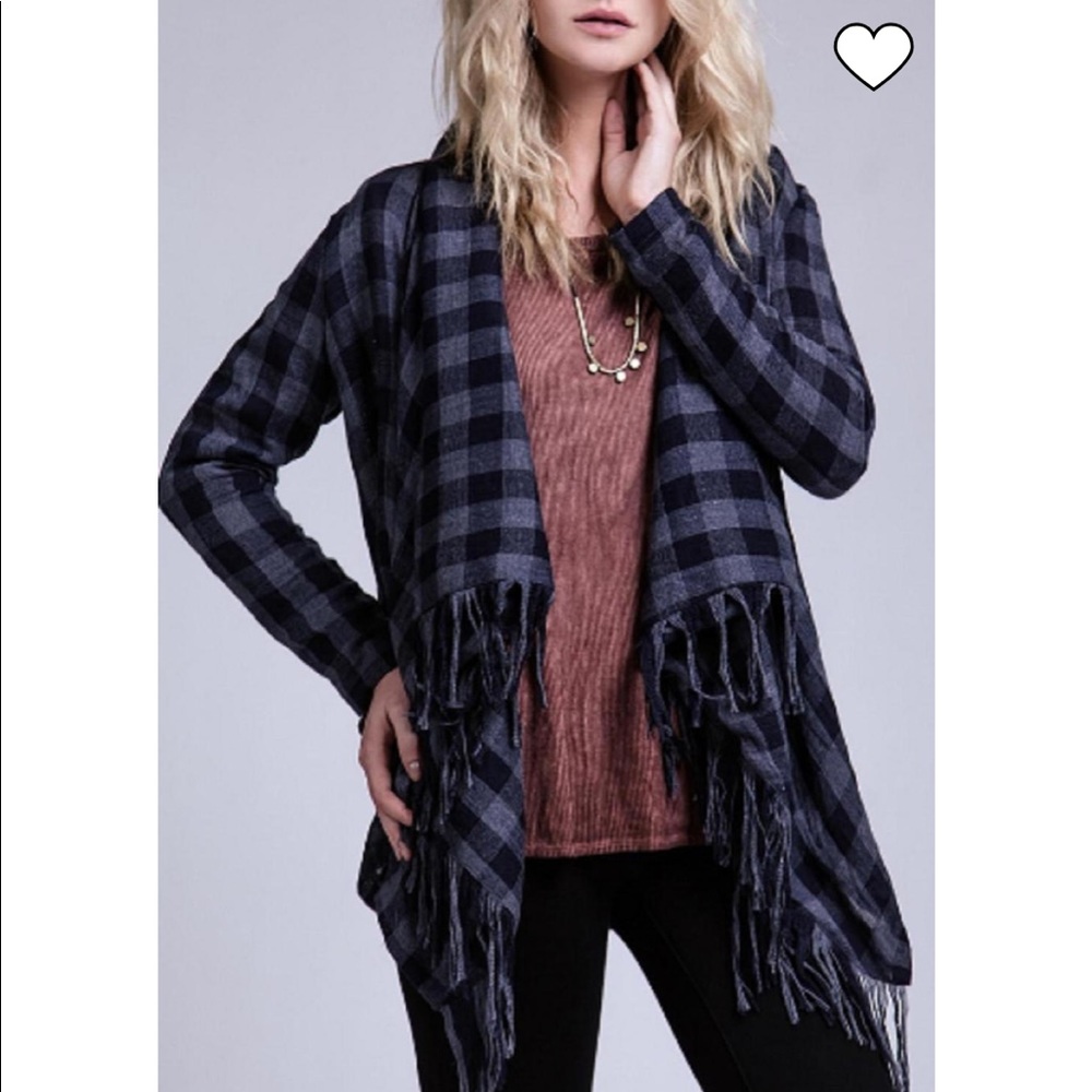 Plaid fringe cardigan